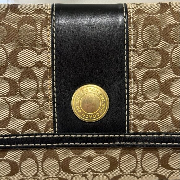 COACH VINTAGE TRIFOLD CHECKBOOK WALLET & INSERT MONOGRAM CANVAS LEATHER - Picture 2 of 16